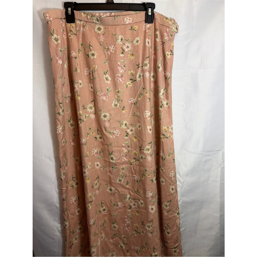 Pendleton Pink Floral Gingham Maxi Prairie Skirt 18 Tall Cottagecore Soft Girl
